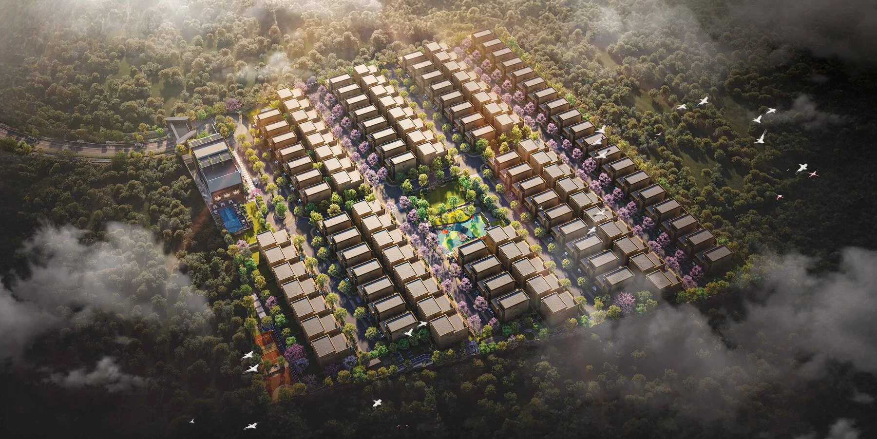 Aerial view of Ameya by Tattva villa community